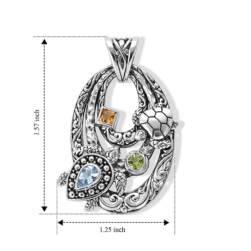 D'Joy Bali Legacy Sky Blue Topaz and Multi Gemstone 1.10 ctw Pendant without Chain in Sterling Silver