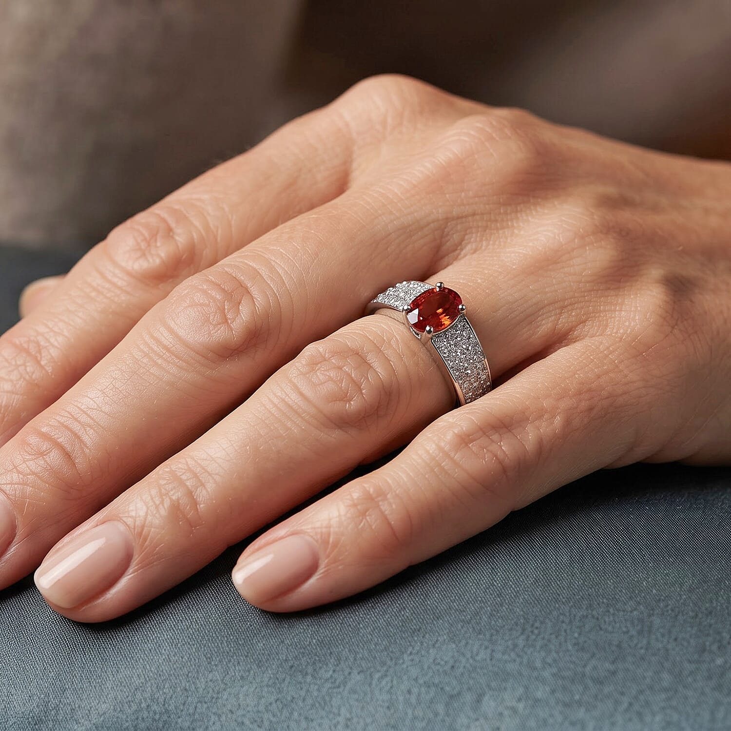 EverTrue Cherry Citrine and White Zircon 1.70 ctw Ring in Platinum Bond (Size 10.0)