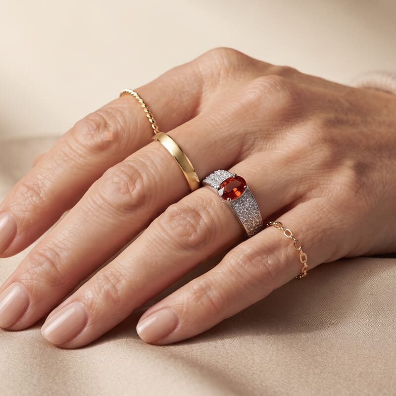 EverTrue Cherry Citrine and White Zircon 1.70 ctw Ring in Platinum Bond (Size 10.0)