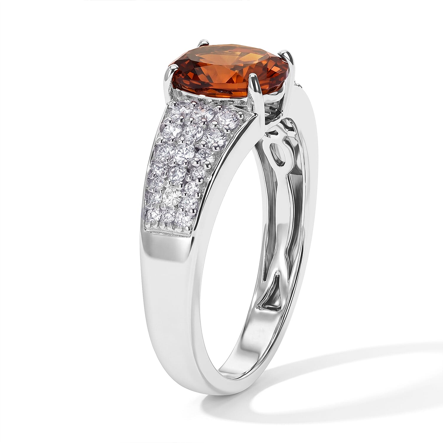 EverTrue Cherry Citrine and White Zircon 1.70 ctw Ring in Platinum Bond (Size 10.0)
