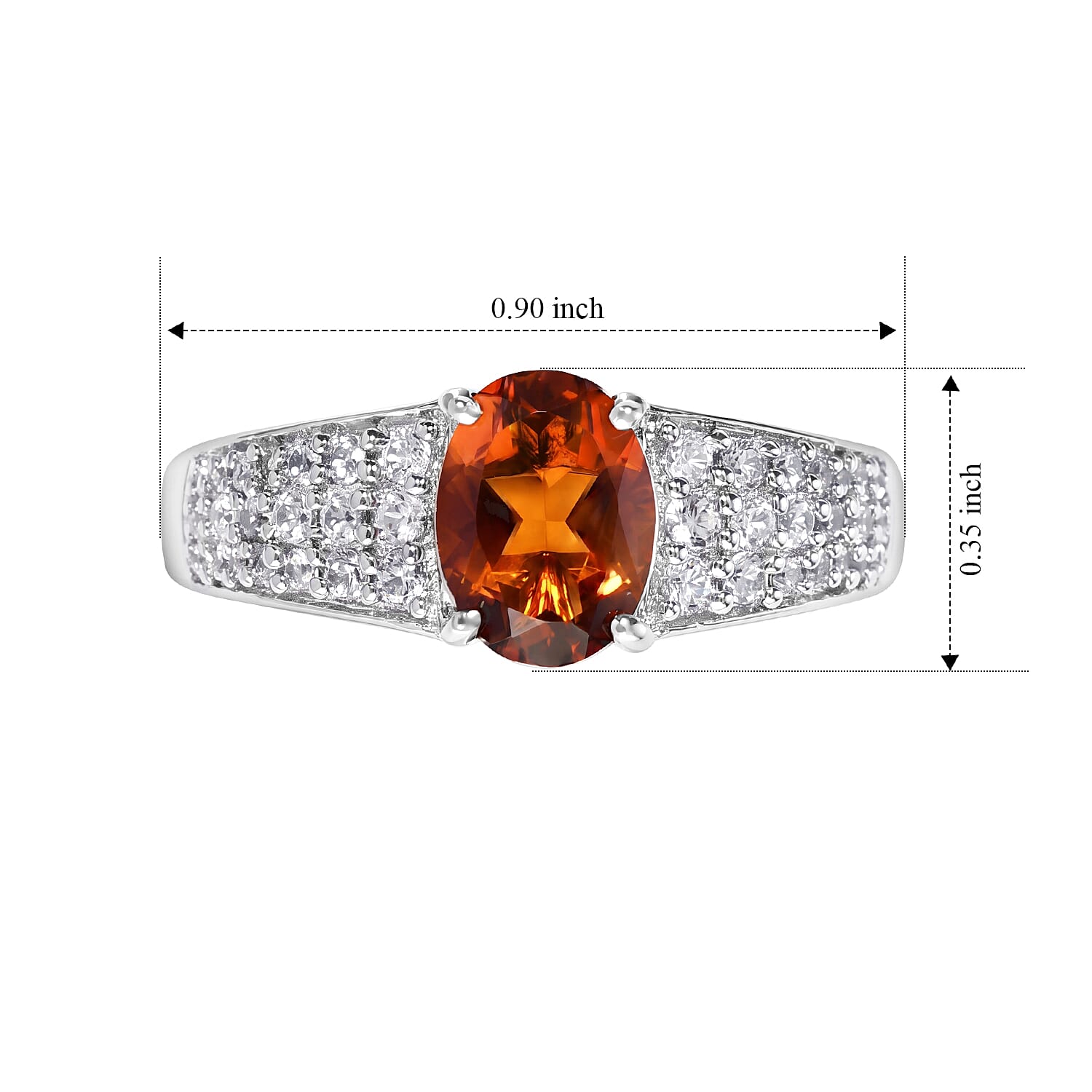 EverTrue Cherry Citrine and White Zircon 1.70 ctw Ring in Platinum Bond (Size 10.0)