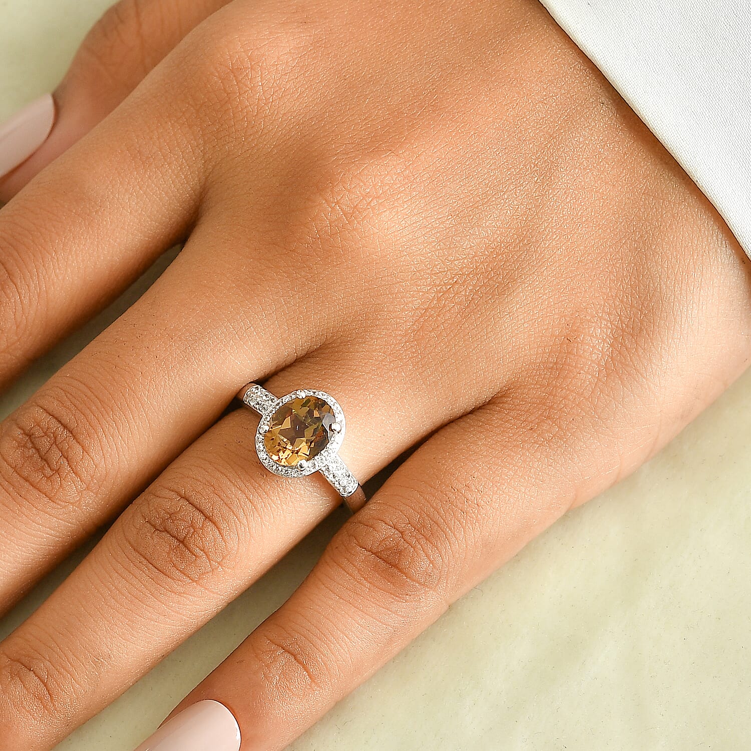 EverTrue Autumn Alexite and White Zircon 2.20 ctw Ring in Platinum Bond (Size 10.0)