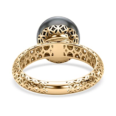 Mirage Collection Premium Tahitian Pearl Solitaire Ring in 10K Yellow Gold (Size  6.0)