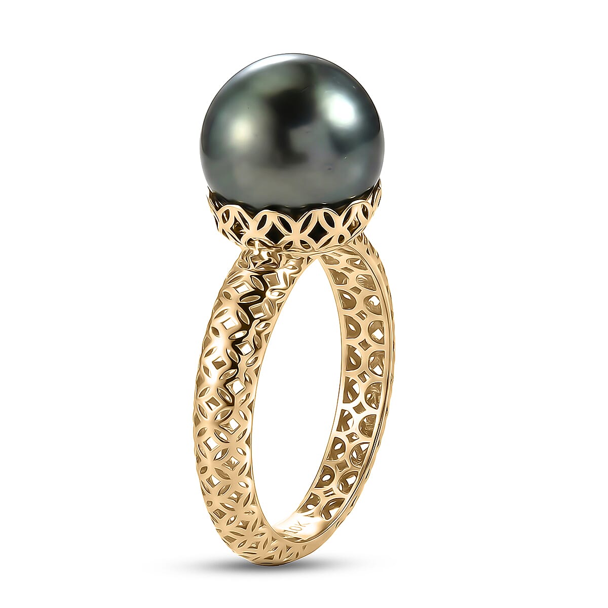 Luxoro Premium Tahitian Pearl Solitaire Ring in 10K Yellow Gold (Size 7.0)