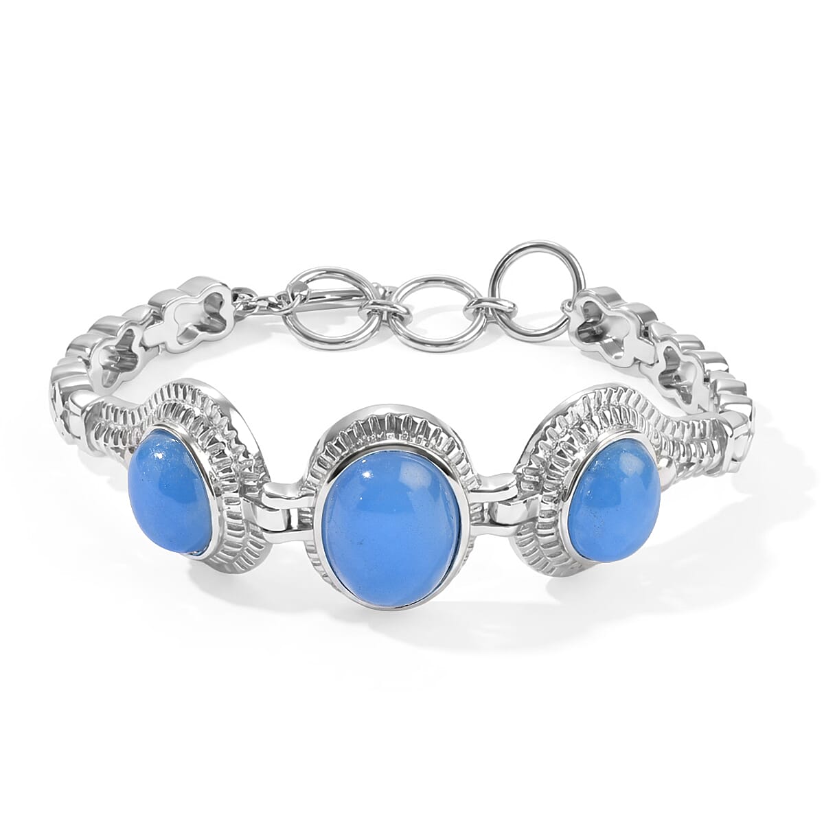EverTrue Blue Jade 24.25 ctw Bracelet in Stainless Steel (6.50 In)