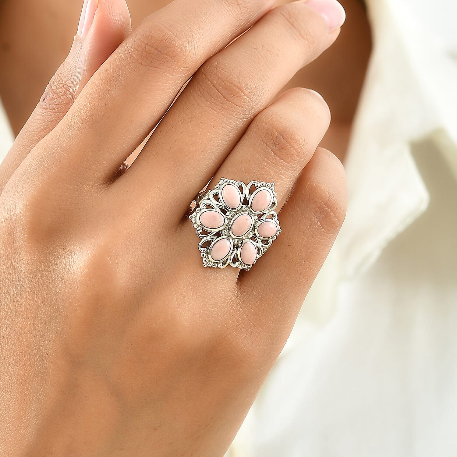 EverTrue Peach Opal 2.65 ctw Ring in Platinum Bond (Size 5.0)