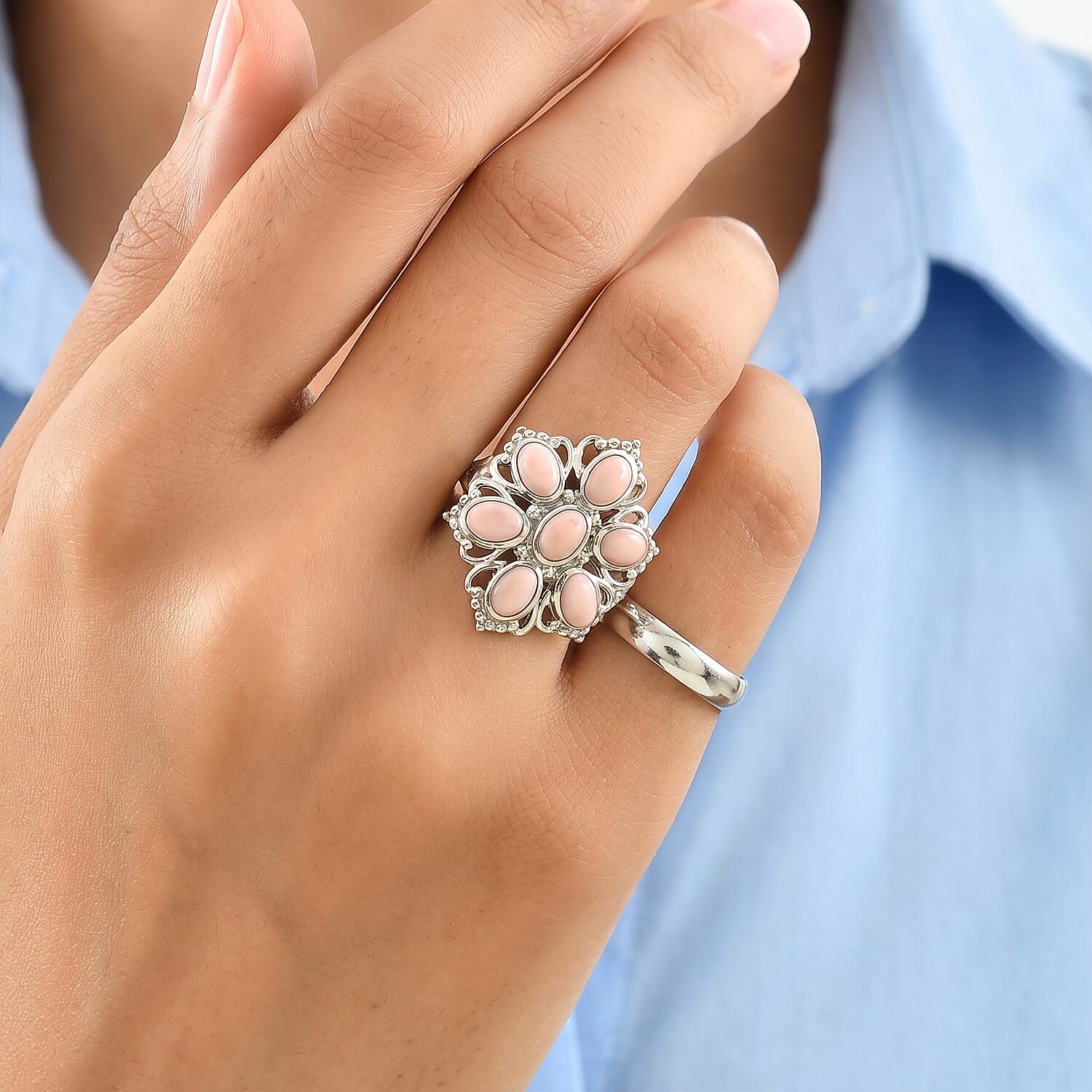 EverTrue Peach Opal 2.65 ctw Ring in Platinum Bond (Size 5.0)