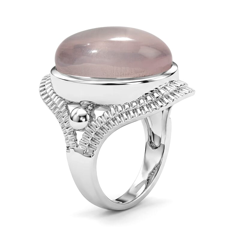 EverTrue Galilea Rose Quartz 20.00 ctw Solitaire Ring in Stainless Steel (Size 9)