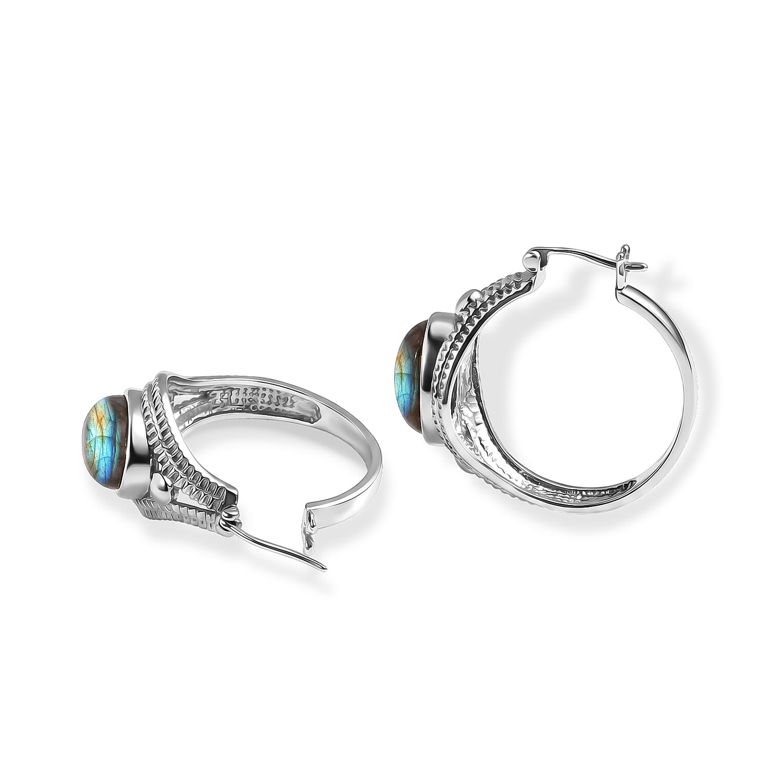 EverTrue Malagasy Labradorite 14.20 ctw Hoop Earrings in Stainless Steel