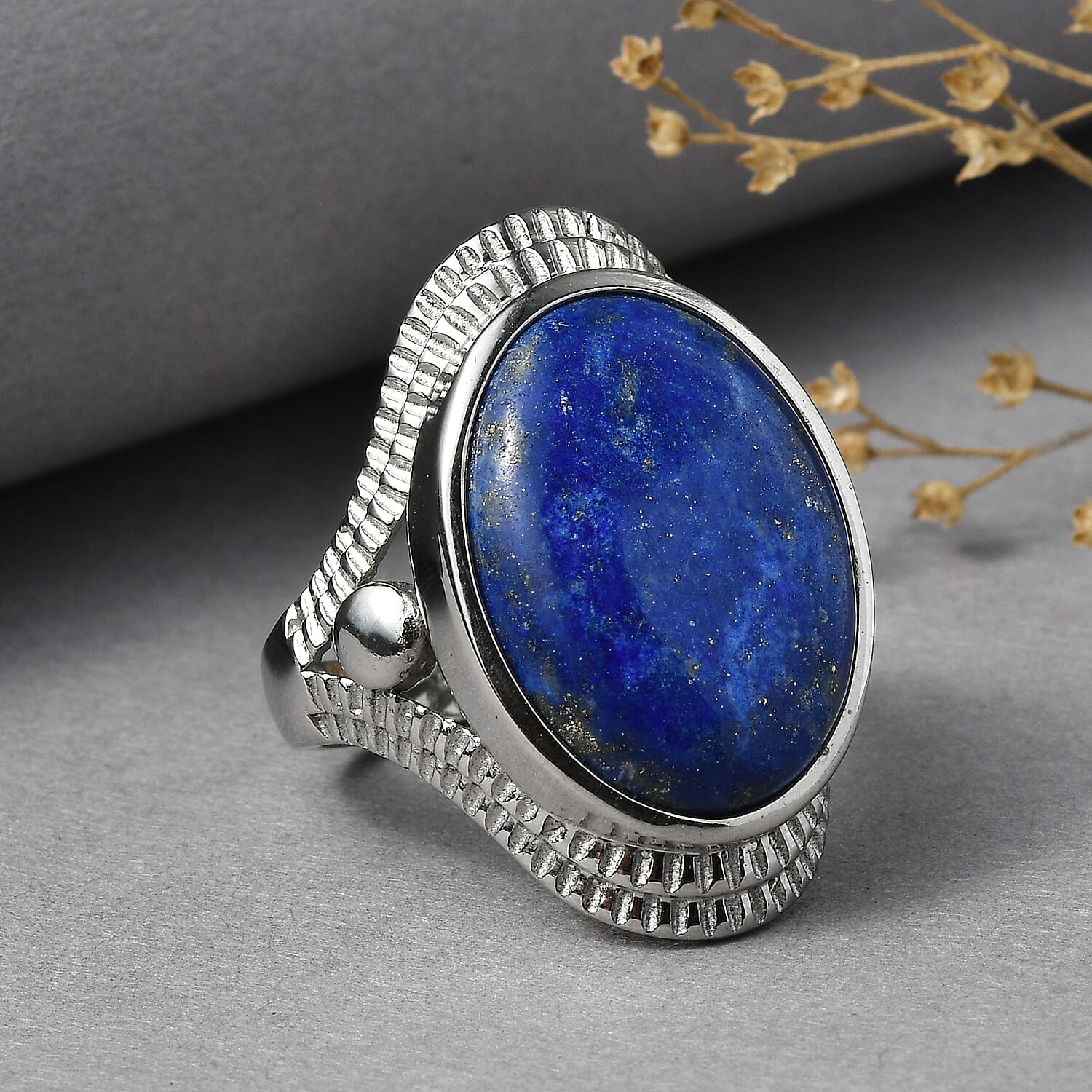 EverTrue Lapis Lazuli 14.25 ctw Solitaire Ring in Stainless Steel (Size 9.0)