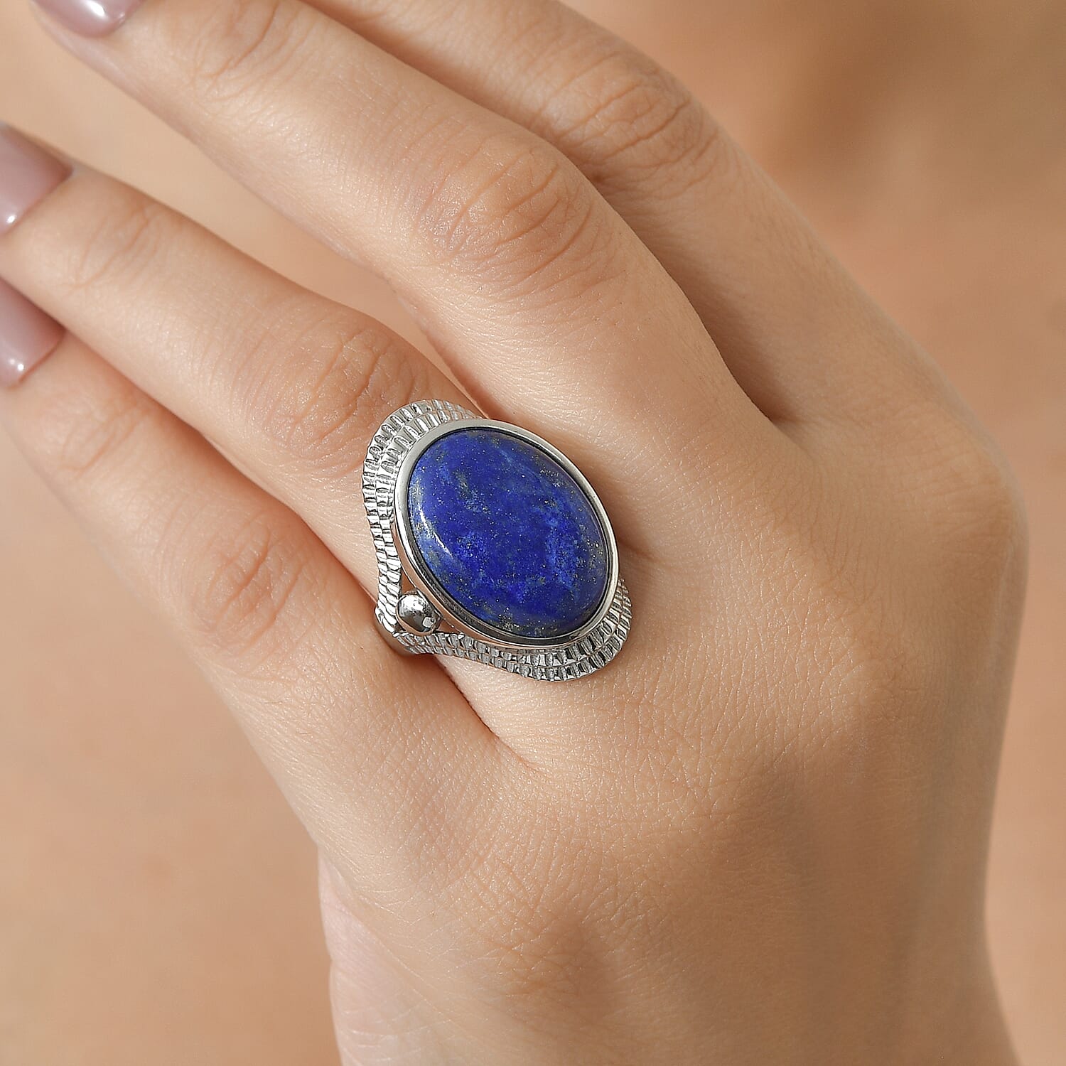 EverTrue Lapis Lazuli 14.25 ctw Solitaire Ring in Stainless Steel (Size 9.0)