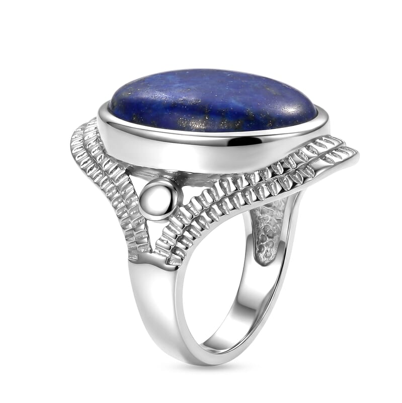 EverTrue Lapis Lazuli 14.25 ctw Solitaire Ring in Stainless Steel (Size 9.0)