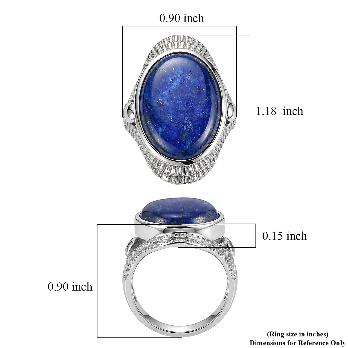 EverTrue Lapis Lazuli 14.25 ctw Solitaire Ring in Stainless Steel (Size 9.0)
