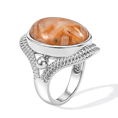 EverTrue Crazy Lace Agate 15.00 ctw Solitaire Ring in Stainless Steel (Size 7.0)