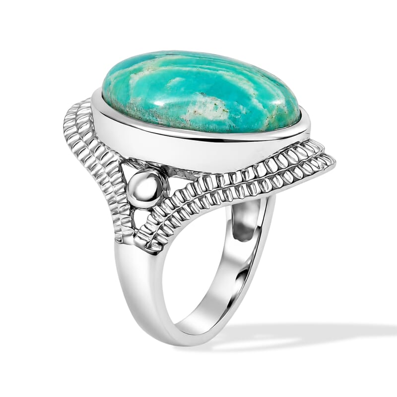 EverTrue Amazonite 15.70 ctw Solitaire Ring in Stainless Steel (Size 8.0)