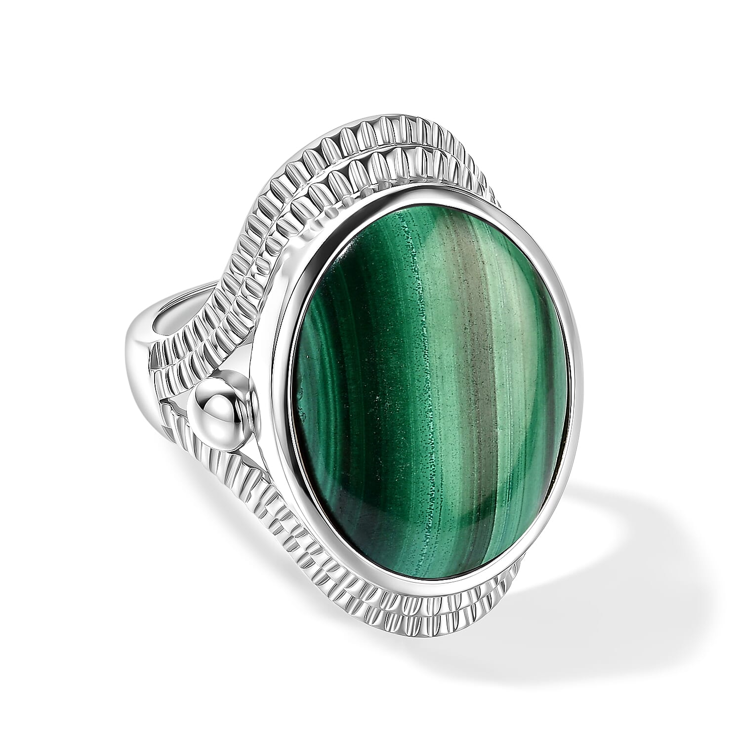 EverTrue African Malachite 17.15 ctw Solitaire Ring in Stainless Steel (Size 8.0)
