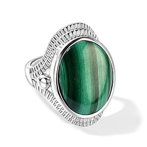 EverTrue African Malachite 17.15 ctw Solitaire Ring in Stainless Steel (Size 8.0)