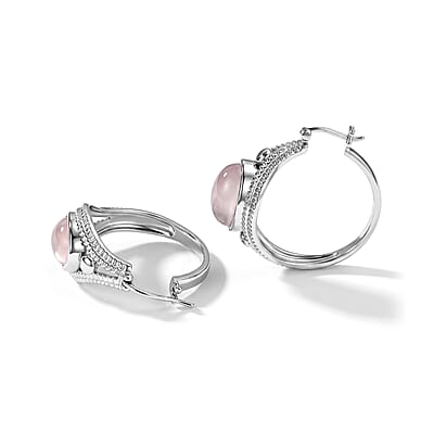 EverTrue Rose Quartz 13.15 ctw Hoop Earrings in Stainless Steel