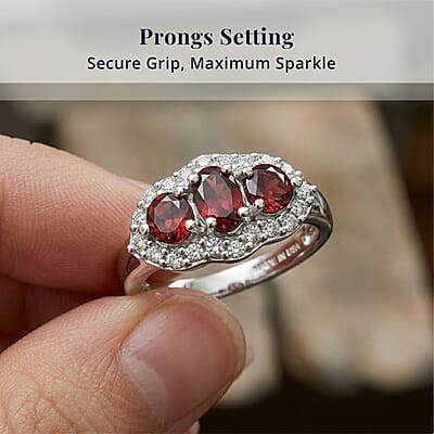 D'Joy AAA Red Zircon and Moissanite 1.15 ctw Royal Eye Spark Ring in Rhodium Over Sterling Silver (Size 10.0)