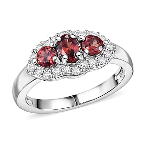 D'Joy AAA Red Zircon and Moissanite 1.15 ctw Royal Eye Spark Ring in Rhodium Over Sterling Silver (Size 5.0)