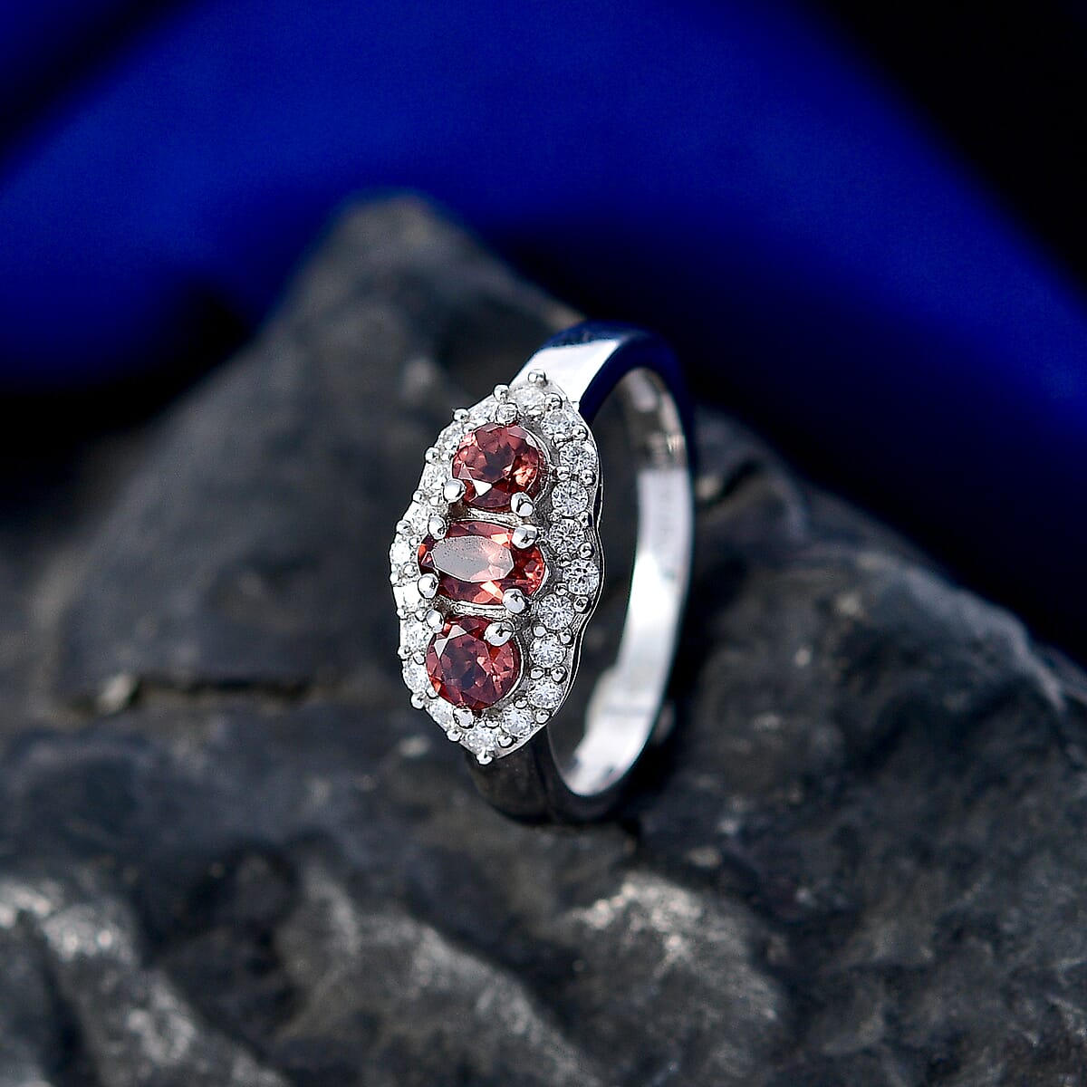 D'Joy AAA Red Zircon and Moissanite 1.15 ctw Royal Eye Spark Ring in Rhodium Over Sterling Silver (Size 5.0) image number 1