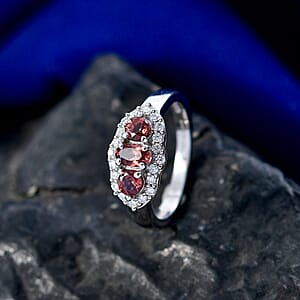 D'Joy AAA Red Zircon and Moissanite 1.15 ctw Royal Eye Spark Ring in Rhodium Over Sterling Silver (Size 5.0)