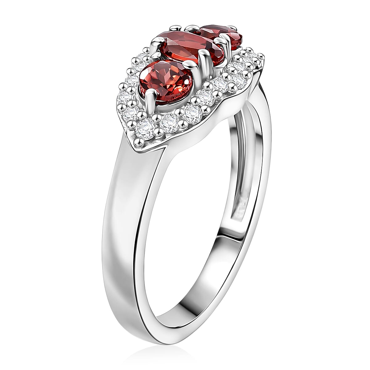D'Joy AAA Red Zircon and Moissanite 1.15 ctw Royal Eye Spark Ring in Rhodium Over Sterling Silver (Size 5.0) image number 3
