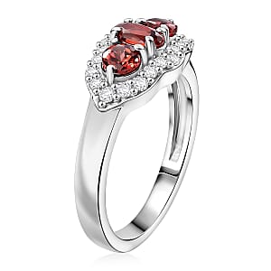 D'Joy AAA Red Zircon and Moissanite 1.15 ctw Royal Eye Spark Ring in Rhodium Over Sterling Silver (Size 5.0)