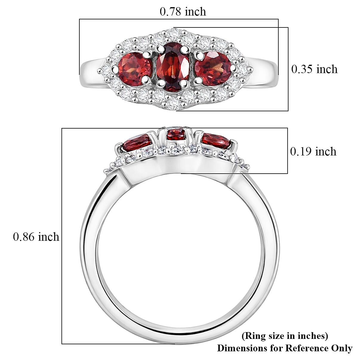 D'Joy AAA Red Zircon and Moissanite 1.15 ctw Royal Eye Spark Ring in Rhodium Over Sterling Silver (Size 5.0) image number 5