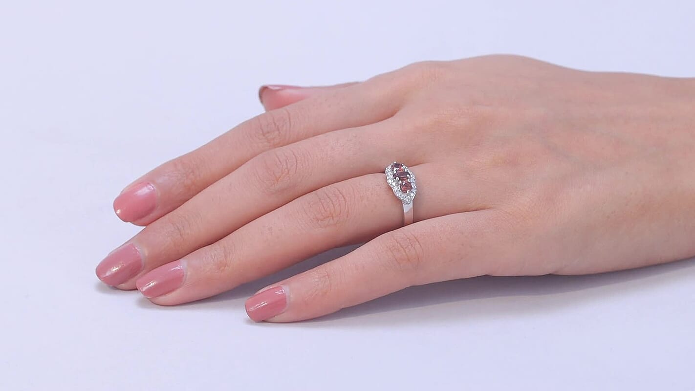 D'Joy Red Zircon, Moissanite Ring in Rhodium Over Sterling Silver (Size 10.0) 1.15 ctw