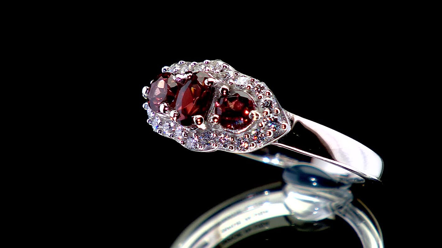 D'Joy Red Zircon, Moissanite Ring in Rhodium Over Sterling Silver (Size 10.0) 1.15 ctw