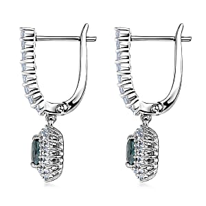 D'Joy Montana Sapphire and White Zircon 2.40 ctw Floral Halo Earrings Rhodium Over Sterling Silver (Del. in 8-10 Days)