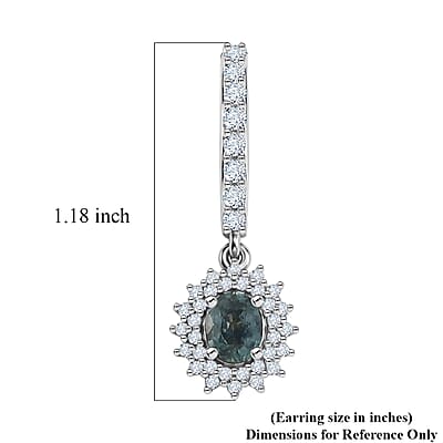 D'Joy Montana Sapphire and White Zircon 2.40 ctw Floral Halo Earrings Rhodium Over Sterling Silver