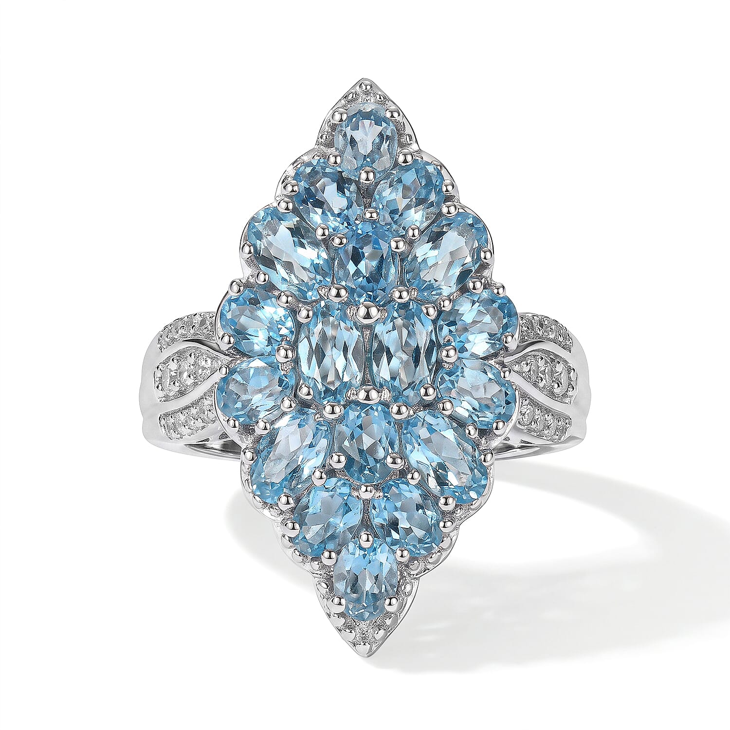 EverTrue Swiss Blue Topaz and White Zircon 4.30 ctw Cluster Ring in Platinum Bond (Size 6.0)