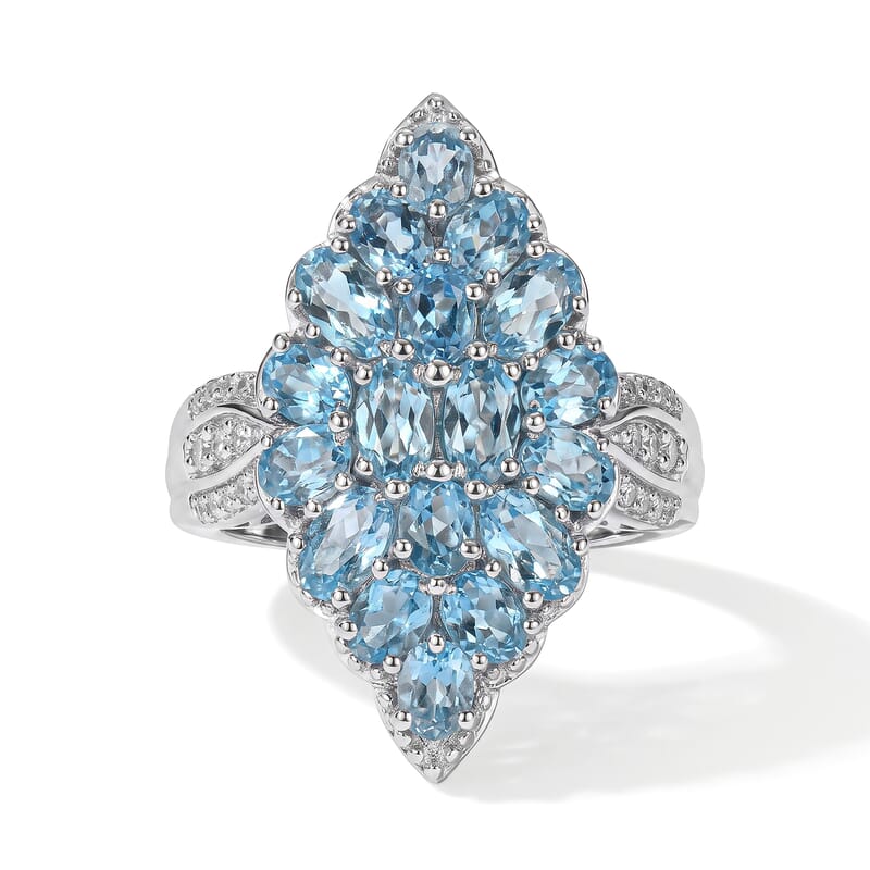 EverTrue Swiss Blue Topaz and White Zircon 4.30 ctw Cluster Ring in Platinum Bond (Size 6.0)