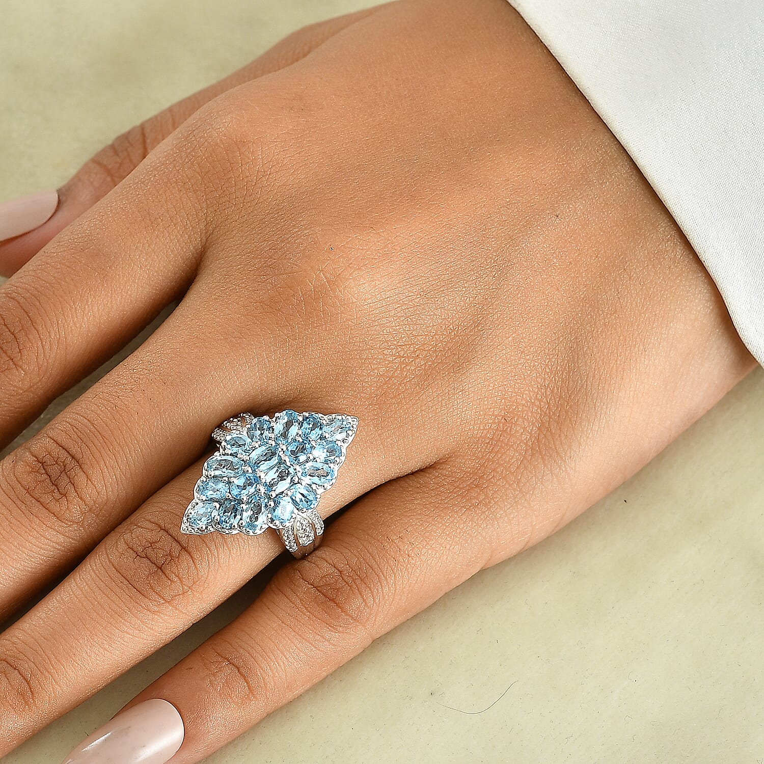 EverTrue Swiss Blue Topaz and White Zircon 4.30 ctw Cluster Ring in Platinum Bond (Size 6.0)