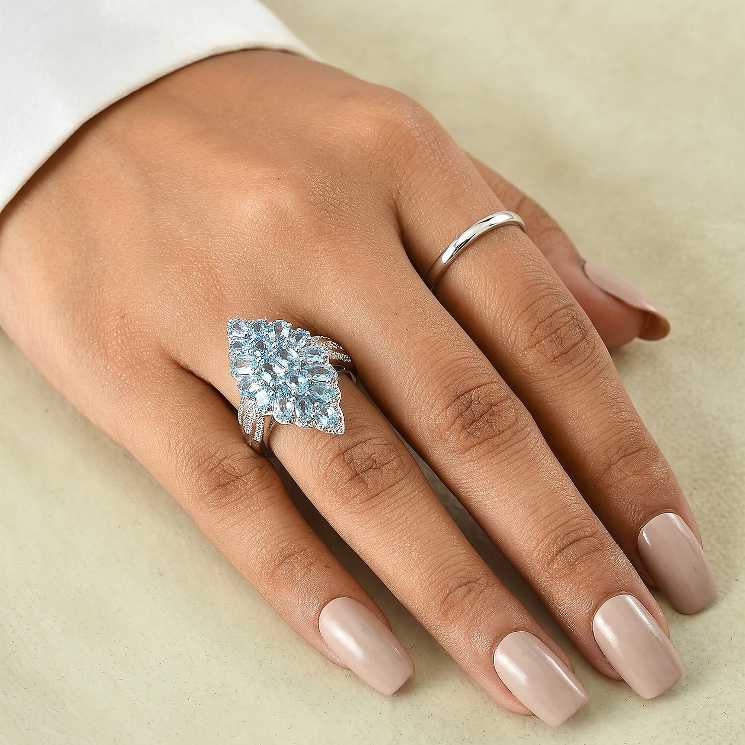EverTrue Swiss Blue Topaz and White Zircon 4.30 ctw Cluster Ring in Platinum Bond (Size 6.0)