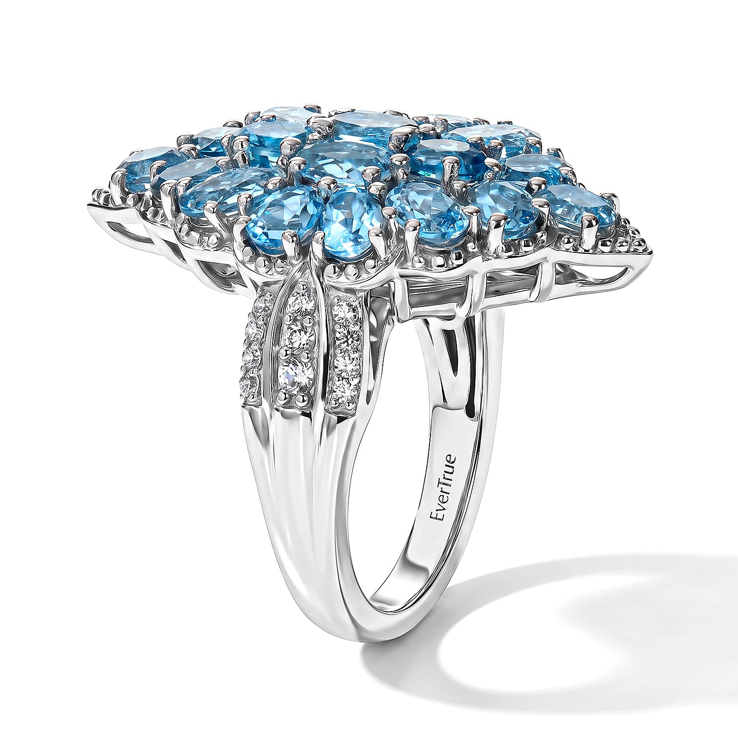 EverTrue Swiss Blue Topaz and White Zircon 4.30 ctw Cluster Ring in Platinum Bond (Size 6.0)