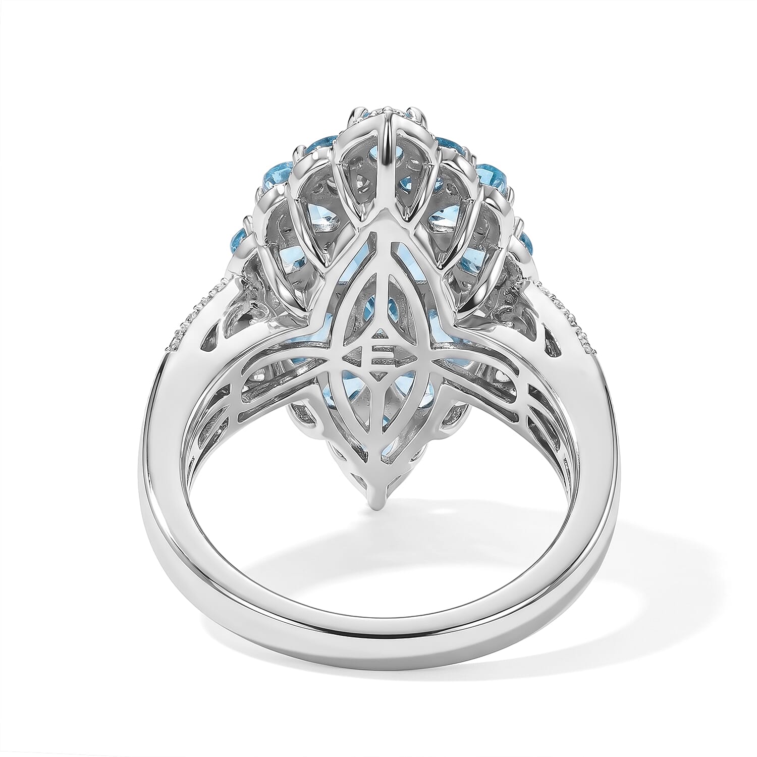 EverTrue Swiss Blue Topaz and White Zircon 4.30 ctw Cluster Ring in Platinum Bond (Size 6.0)