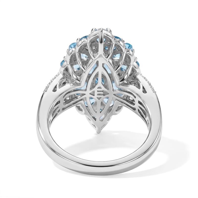EverTrue Swiss Blue Topaz and White Zircon 4.30 ctw Cluster Ring in Platinum Bond (Size 6.0)