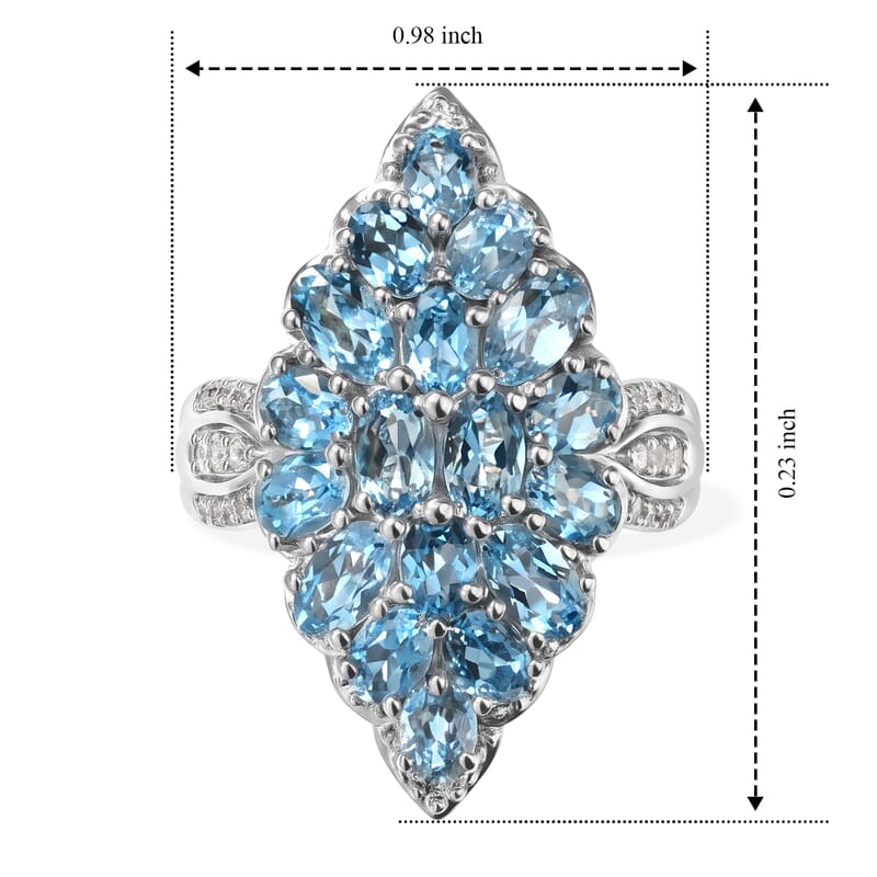 EverTrue Swiss Blue Topaz and White Zircon 4.30 ctw Cluster Ring in Platinum Bond (Size 6.0)