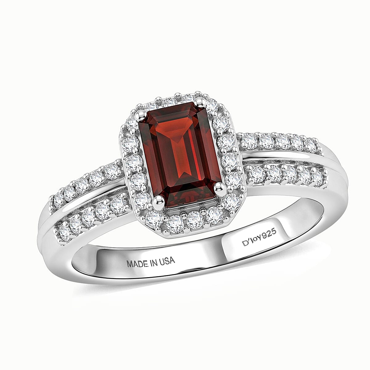 D'Joy Mozambique Garnet and Moissanite 1.00 ctw Ring in Rhodium Over Sterling Silver (Size 7.0)