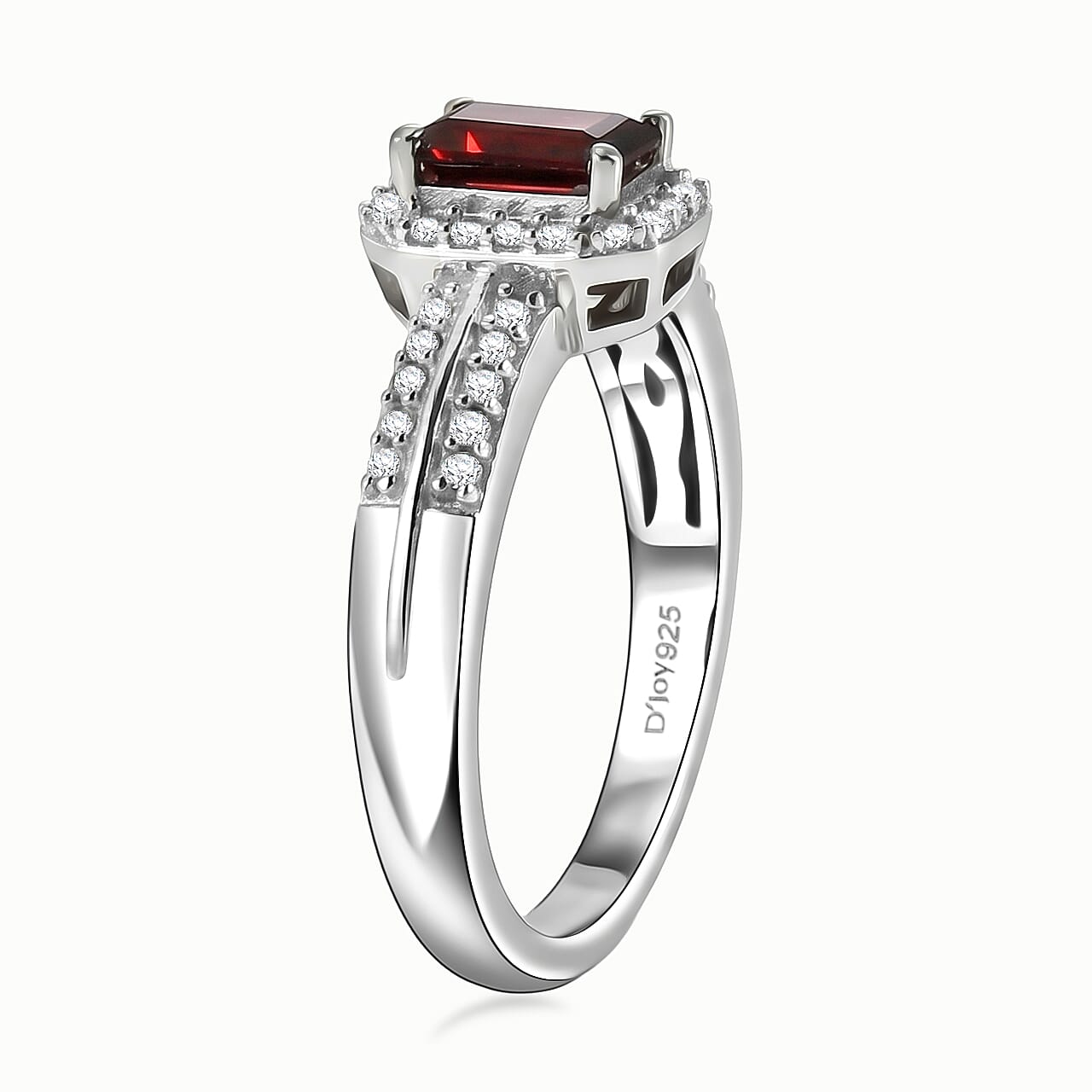 D'Joy Mozambique Garnet and Moissanite 1.00 ctw Ring in Rhodium Over Sterling Silver (Size 9)