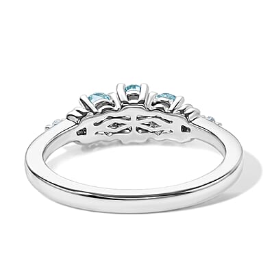 D'Joy Madagascar Lagoon Apatite and Moissanite 0.65 ctw Ring in Rhodium Over Sterling Silver (Size 6.0)