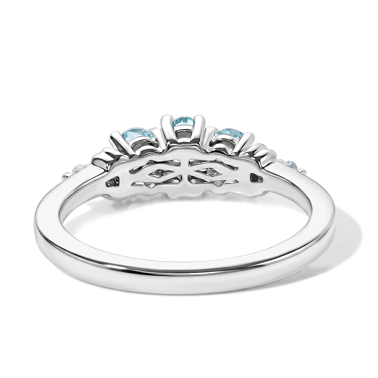 D'Joy Madagascar Lagoon Apatite and Moissanite 0.65 ctw Ring in Rhodium Over Sterling Silver (Size 7.0)