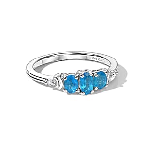 D'Joy Malgache Neon Apatite and Moissanite 0.60 ctw Ring in Rhodium Over Sterling Silver (Size 7.0)