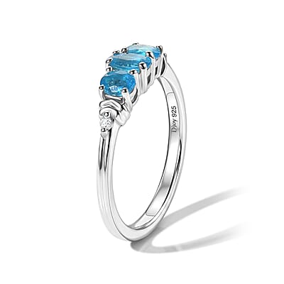 D'Joy Malgache Neon Apatite and Moissanite 0.60 ctw Ring in Rhodium Over Sterling Silver (Size 8.0)