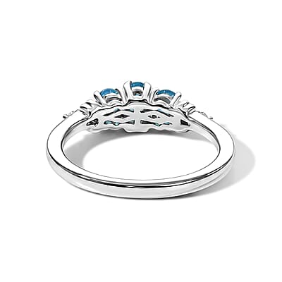 D'Joy Malgache Neon Apatite and Moissanite 0.60 ctw Ring in Rhodium Over Sterling Silver (Size 8.0)