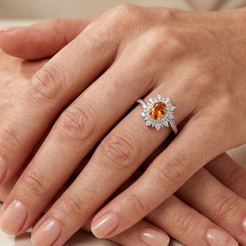 EverTrue Santa Ana Madeira Citrine and White Zircon 0.90 ctw Ring in Platinum Bond (Size 6.0)