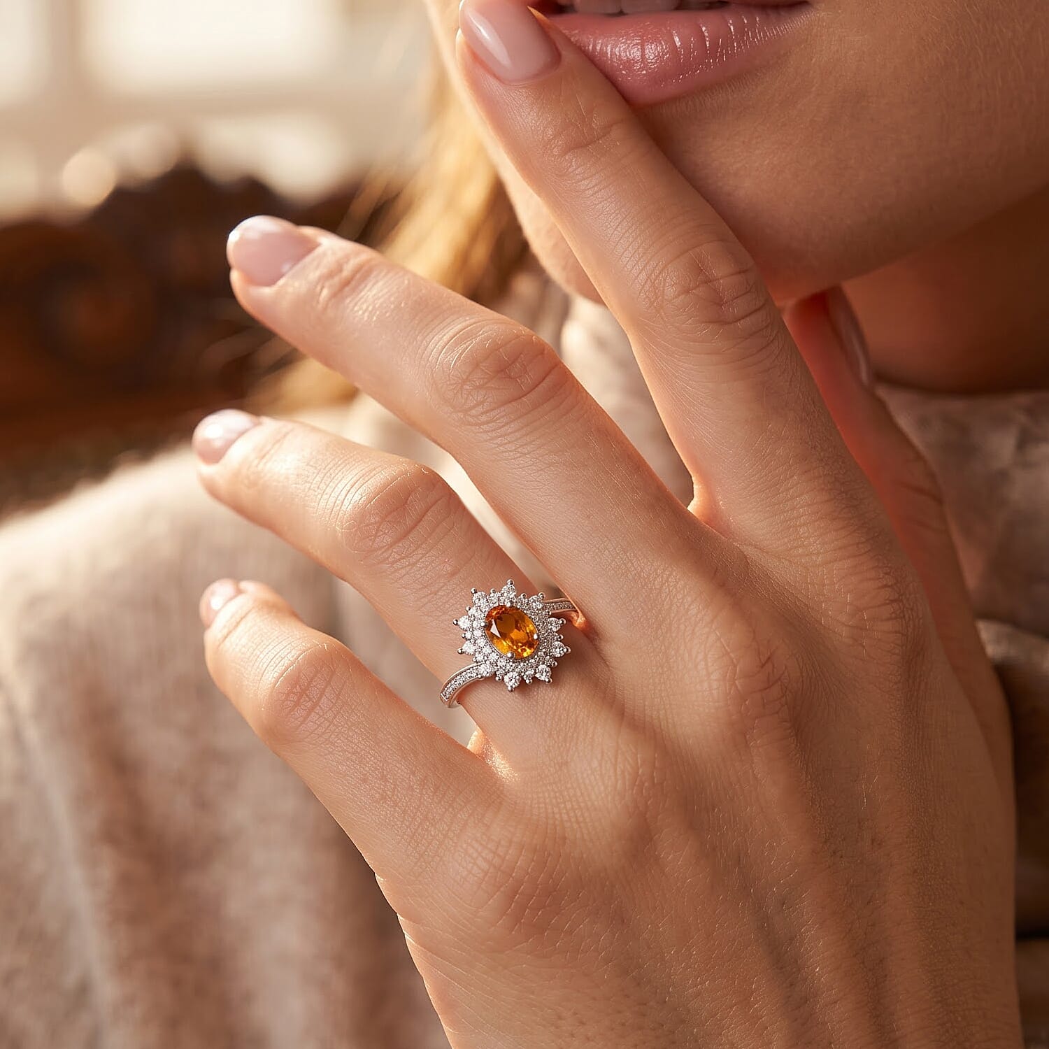 EverTrue Santa Ana Madeira Citrine and White Zircon 0.90 ctw Ring in Platinum Bond (Size 6.0)